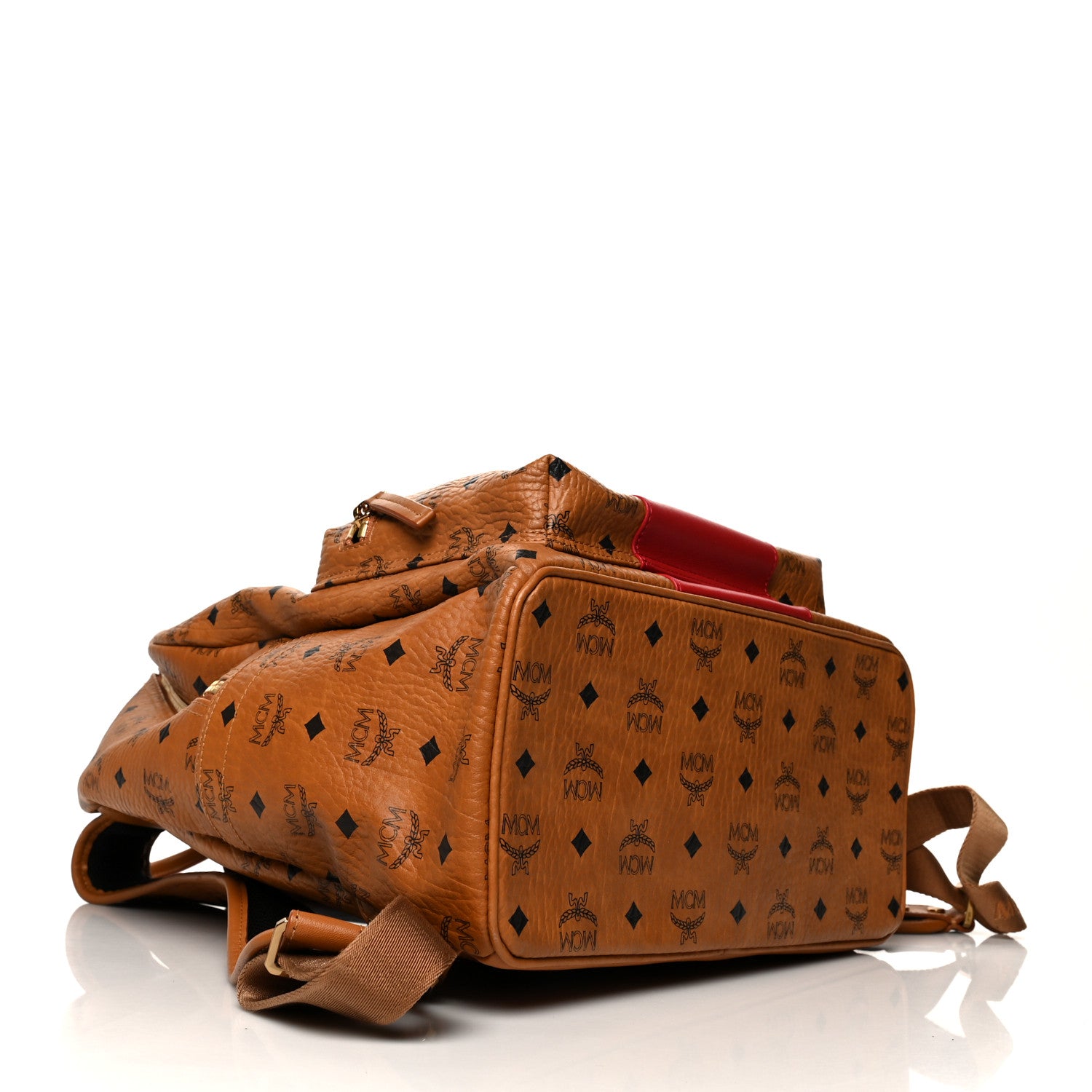 MCM Visetos Medium Stark Logo Stripe Backpack Cognac Red 3 of 8