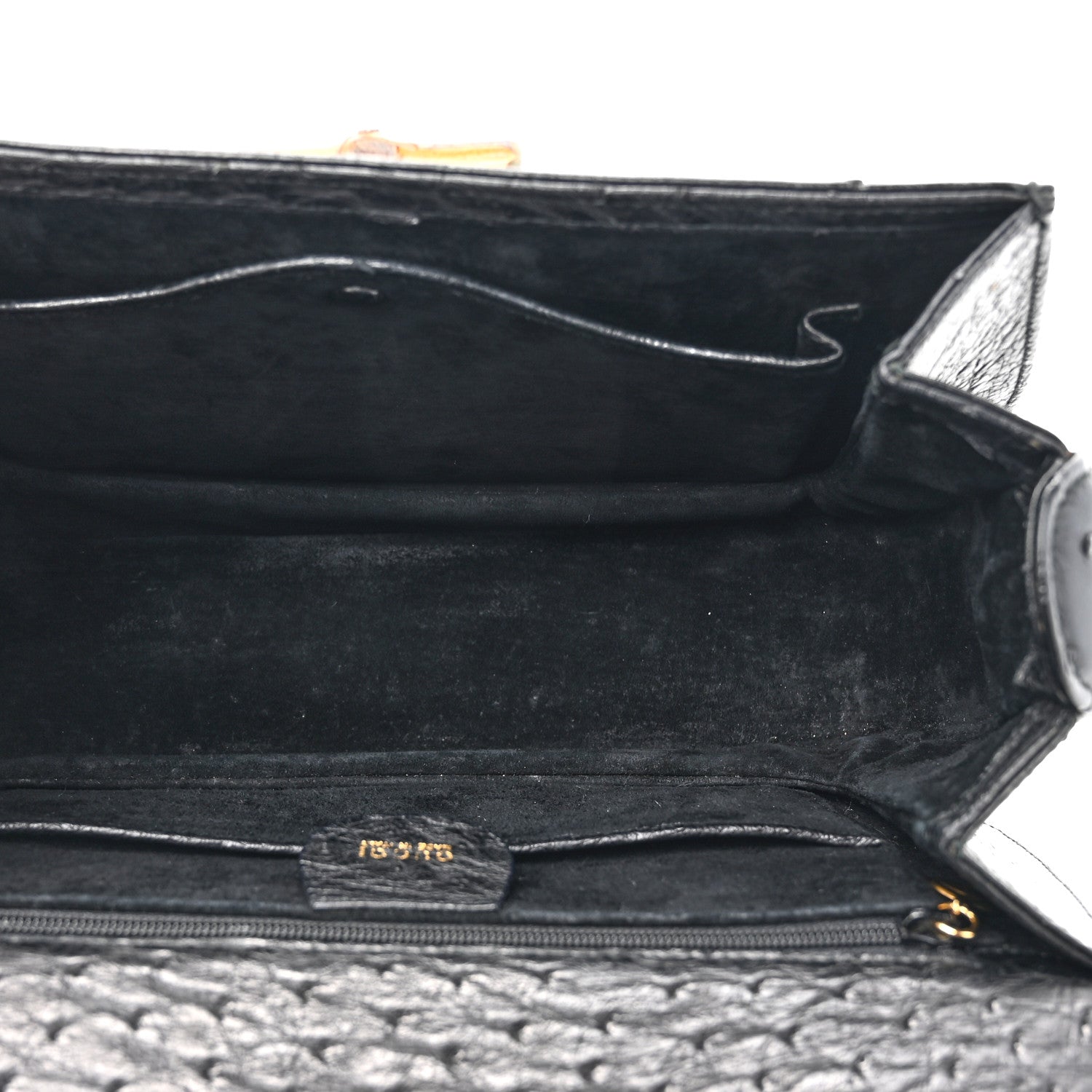 Gucci Ostrich Medium Bamboo Top Handle Bag Black 5 of 16