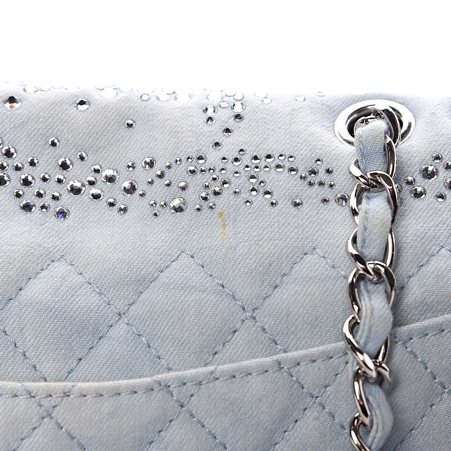 Denim Quilted Swarovski Crystal Flap Blue