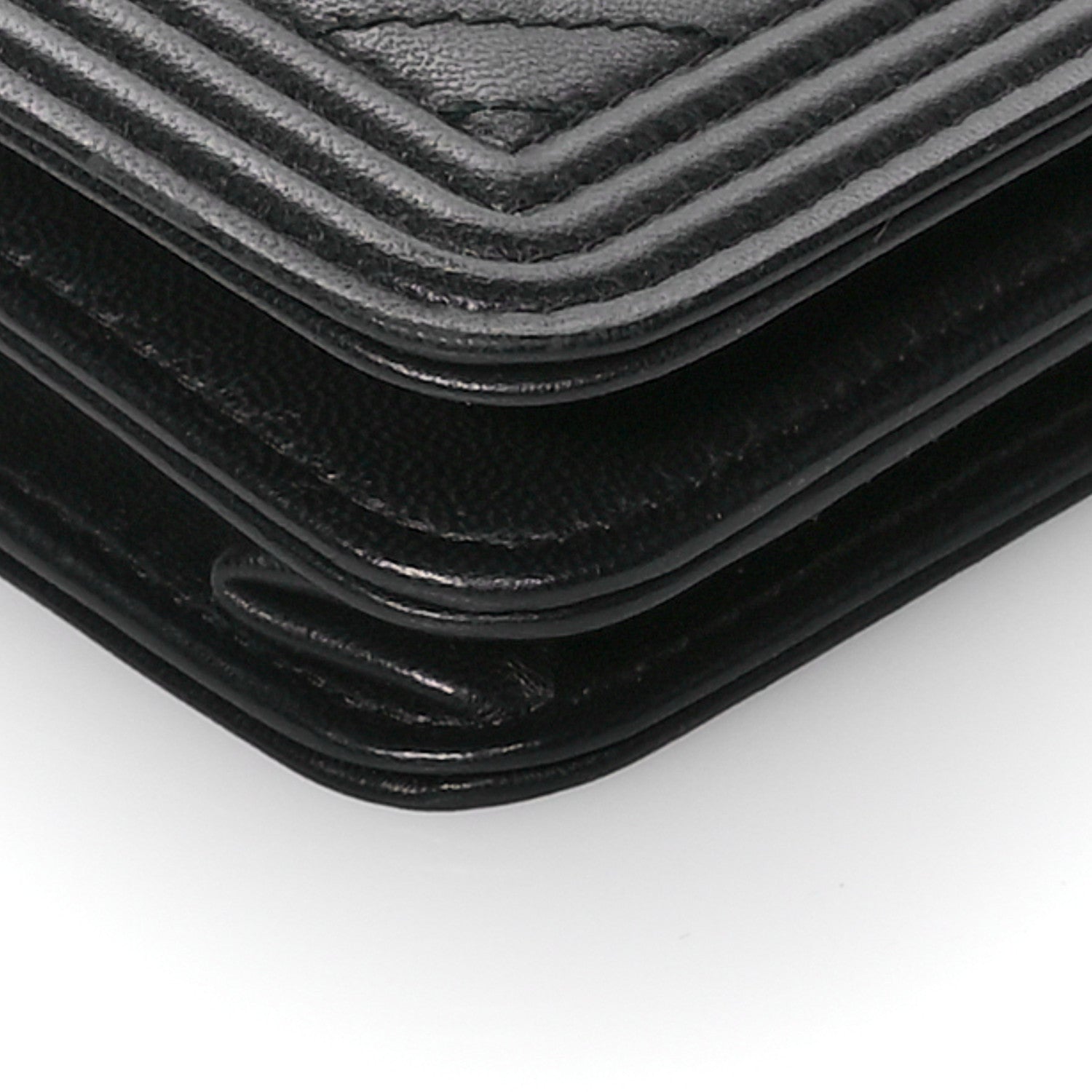Chanel LAmbskin Chevron Boy Wallet On Chain WOC Black 10 of 12