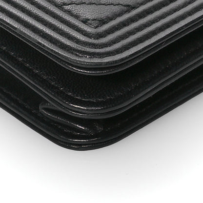Chanel LAmbskin Chevron Boy Wallet On Chain WOC Black 10 of 12