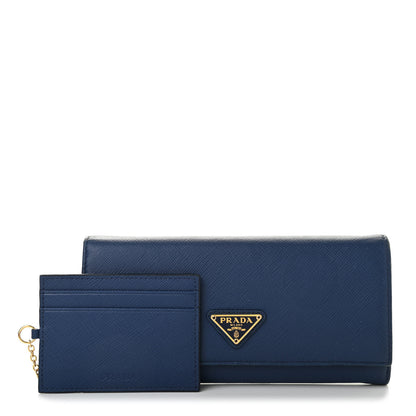 Prada Saffiano Triangle Continental Flap Wallet Bleuette 4 of 11