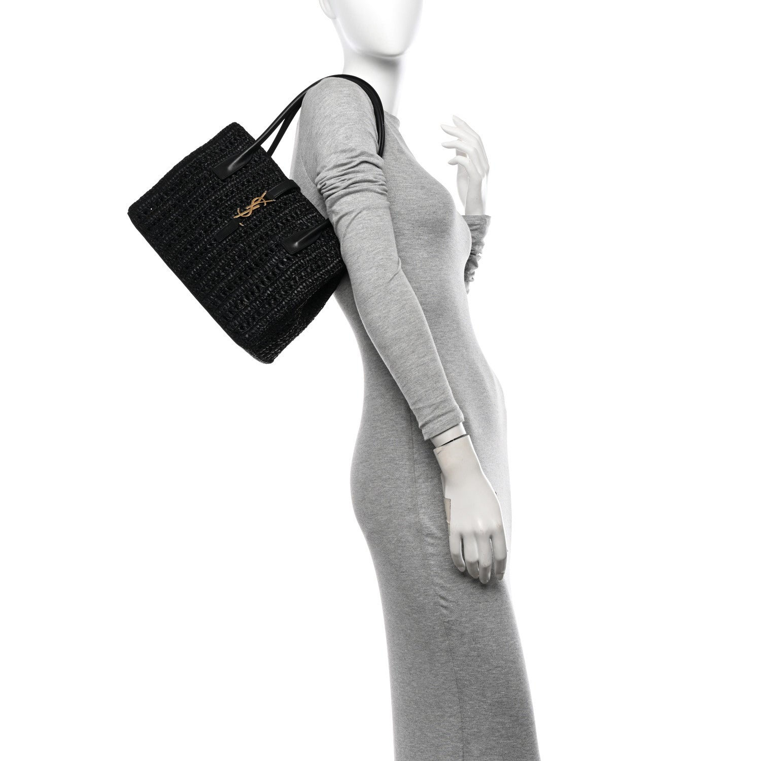 Saint Laurent Raffia Calfskin Panier Rectangle Tote Black 2 of 11