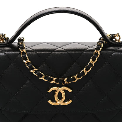 Chanel Shiny Aged Calfskin Quilted Top Handle Clutch With Chain Black 8 of 10