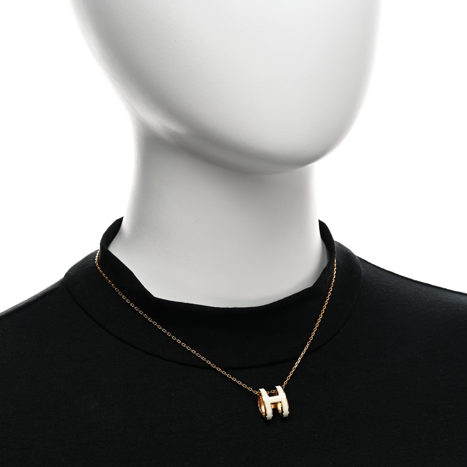 Hermes Lacquered Gold Pop H Pendant Necklace White 2 of 7
