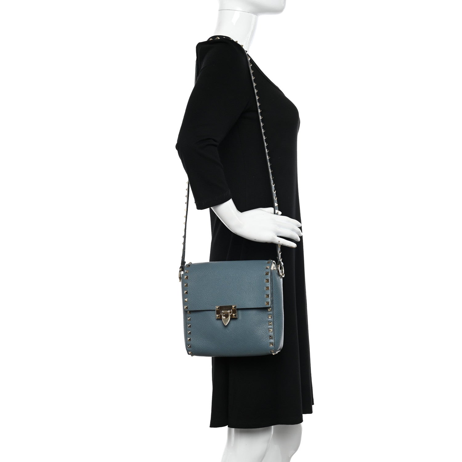 Valentino Garavani Pebbled Calfskin Rockstud Flip Lock Flap Messenger Bag Amadeus 2 of 13