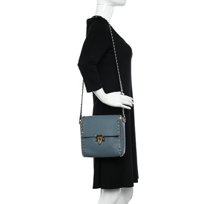 Valentino Garavani Pebbled Calfskin Rockstud Flip Lock Flap Messenger Bag Amadeus 2 of 13