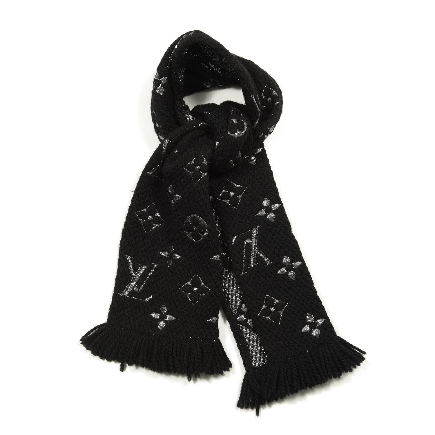 Louis Vuitton Wool Silk Logomania Shine Scarf Black 1 of 4