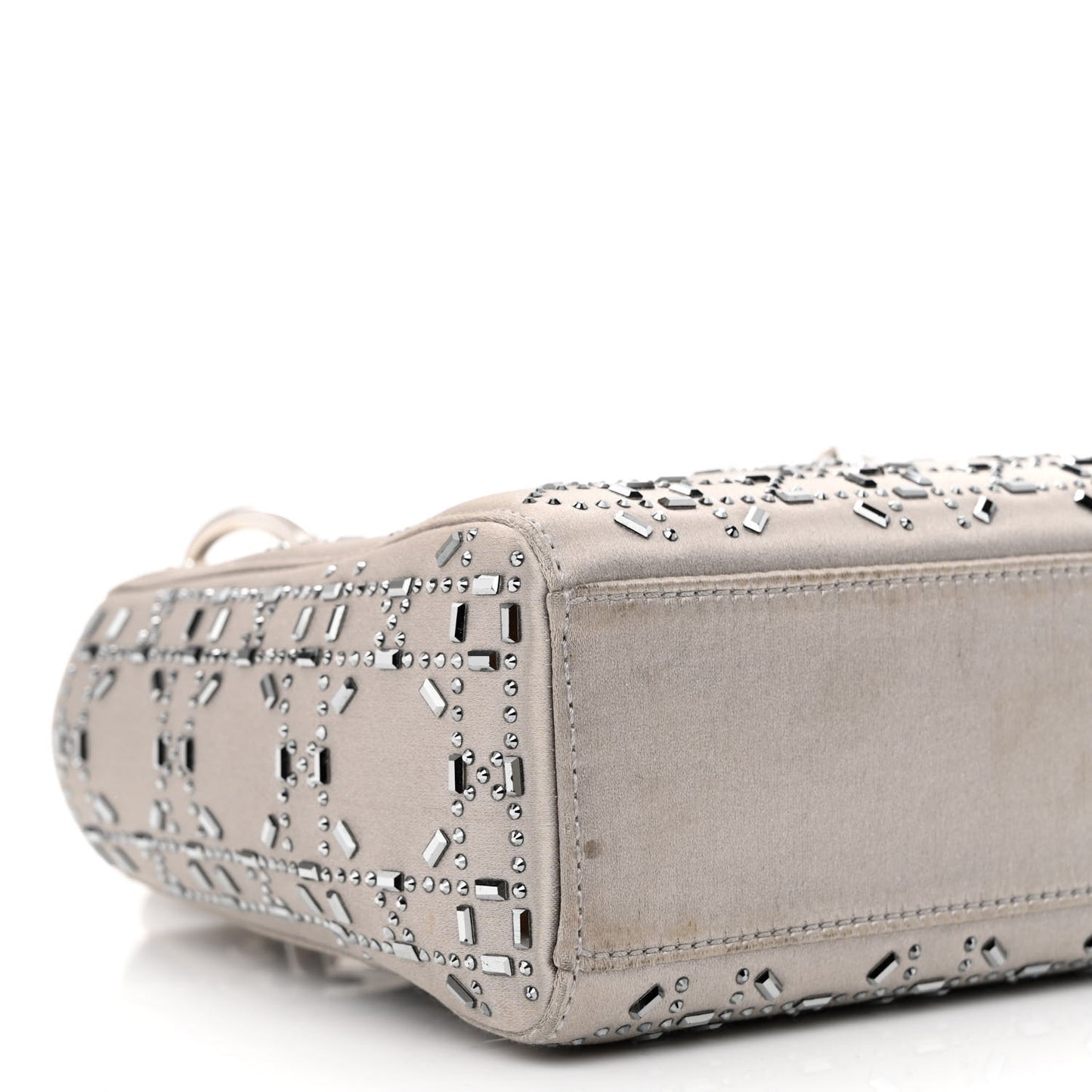 Satin Crystal Cannage Mini Lady Dior Gray