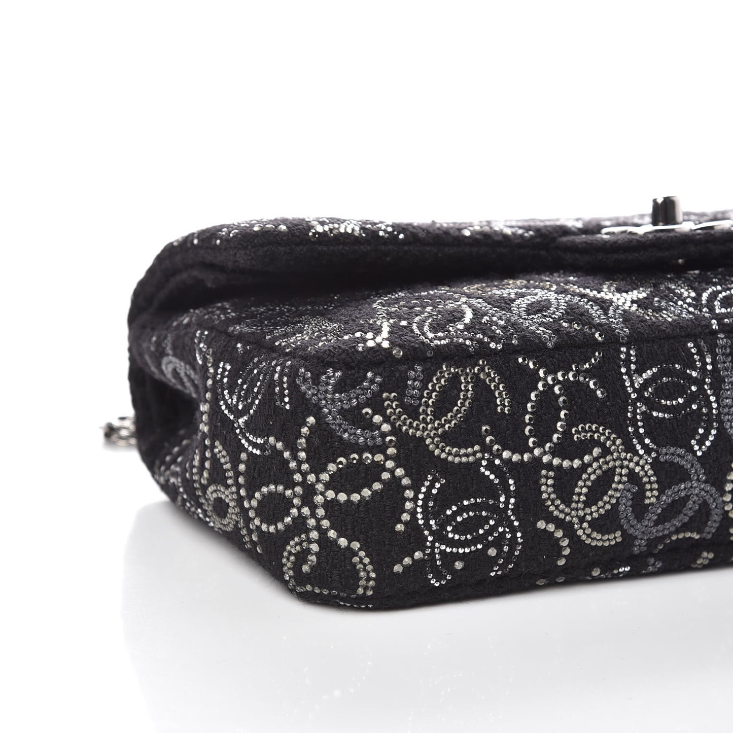 Tweed Strass Medium Pudong Double Flap Black
