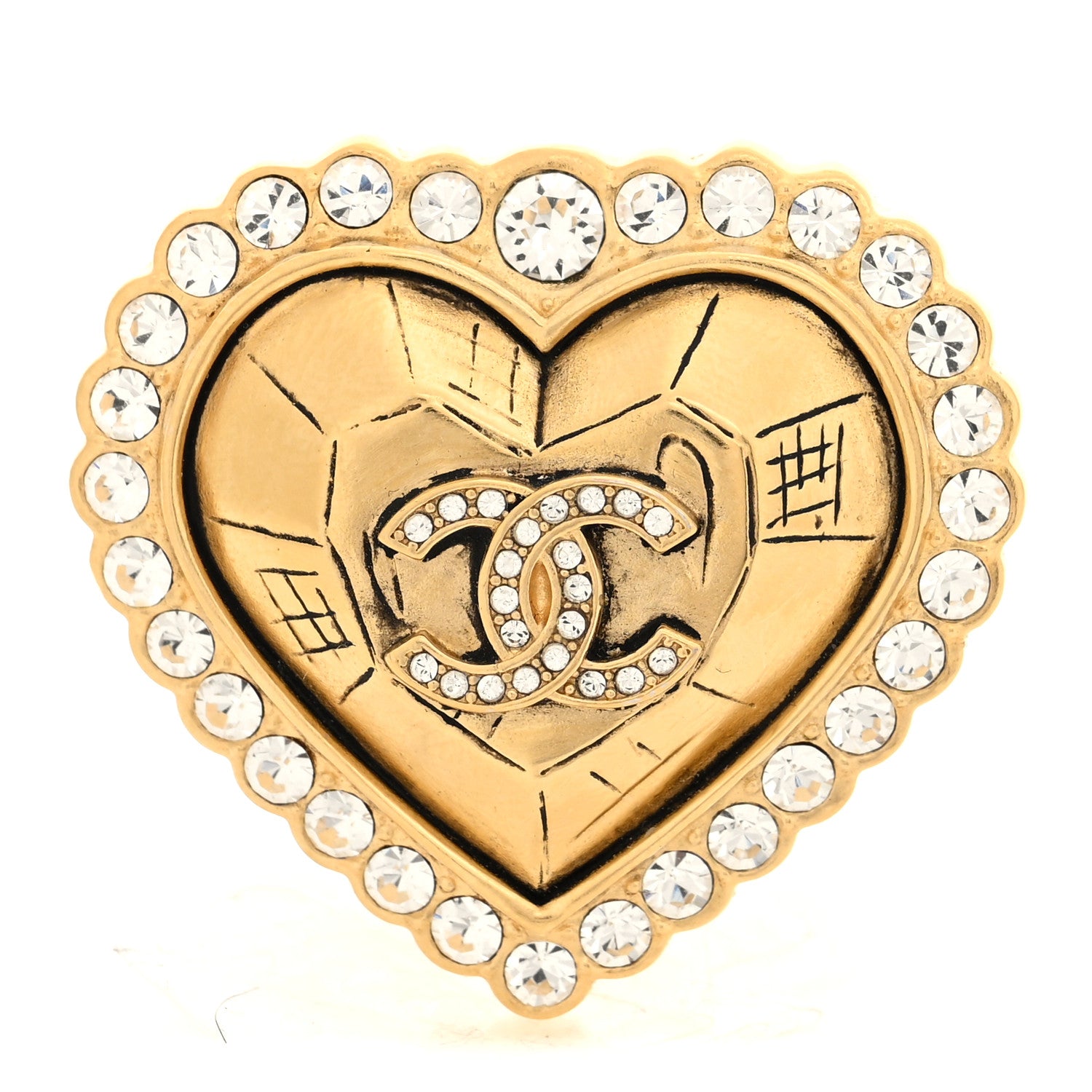 Chanel Metal Strass Crystal CC Heart Brooch Gold 1 of 4
