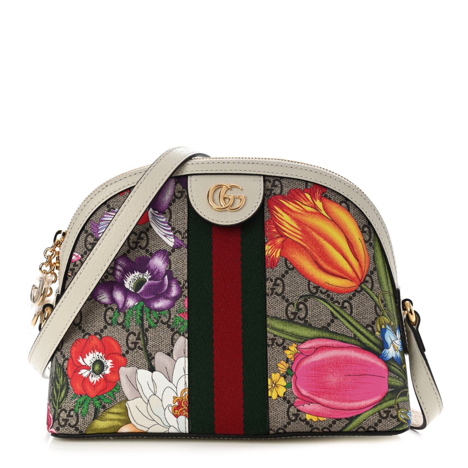 Gucci GG Supreme Monogram Flora Web GG Small Ophidia Dome Shoulder Bag White 1 of 10