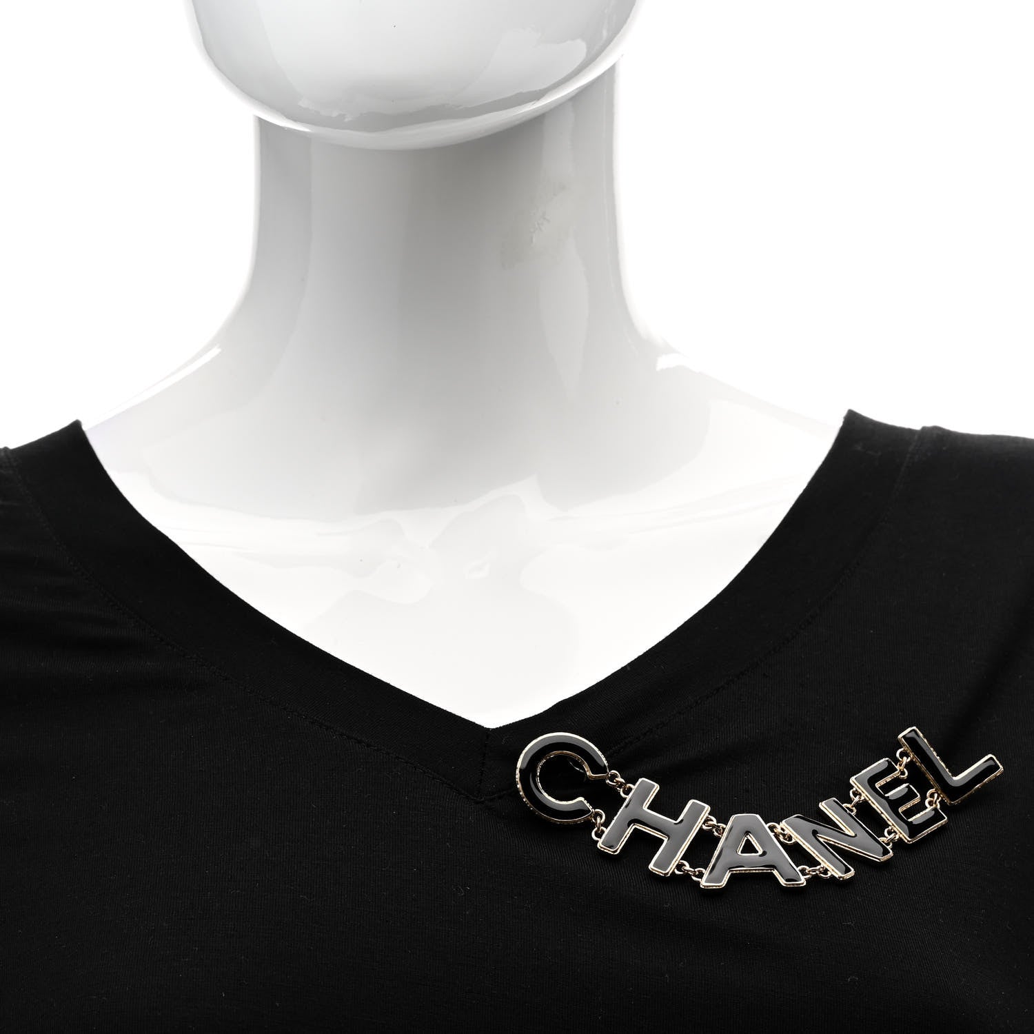 Chanel Metal Enamel Cha-Nel Logo Brooch Black Gold 2 of 5