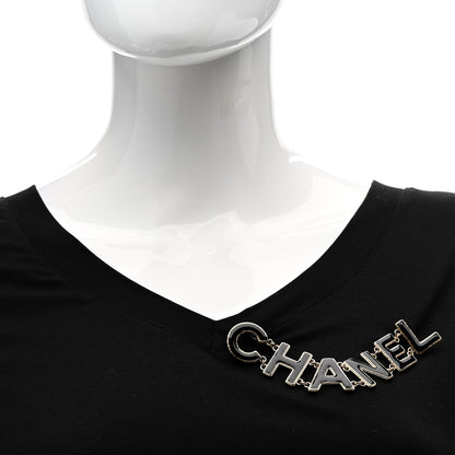 Chanel Metal Enamel Cha-Nel Logo Brooch Black Gold 2 of 5