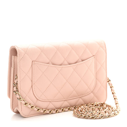 Chanel Caviar Quilted Enamel Wallet on Chain WOC Light Pink 2 of 11