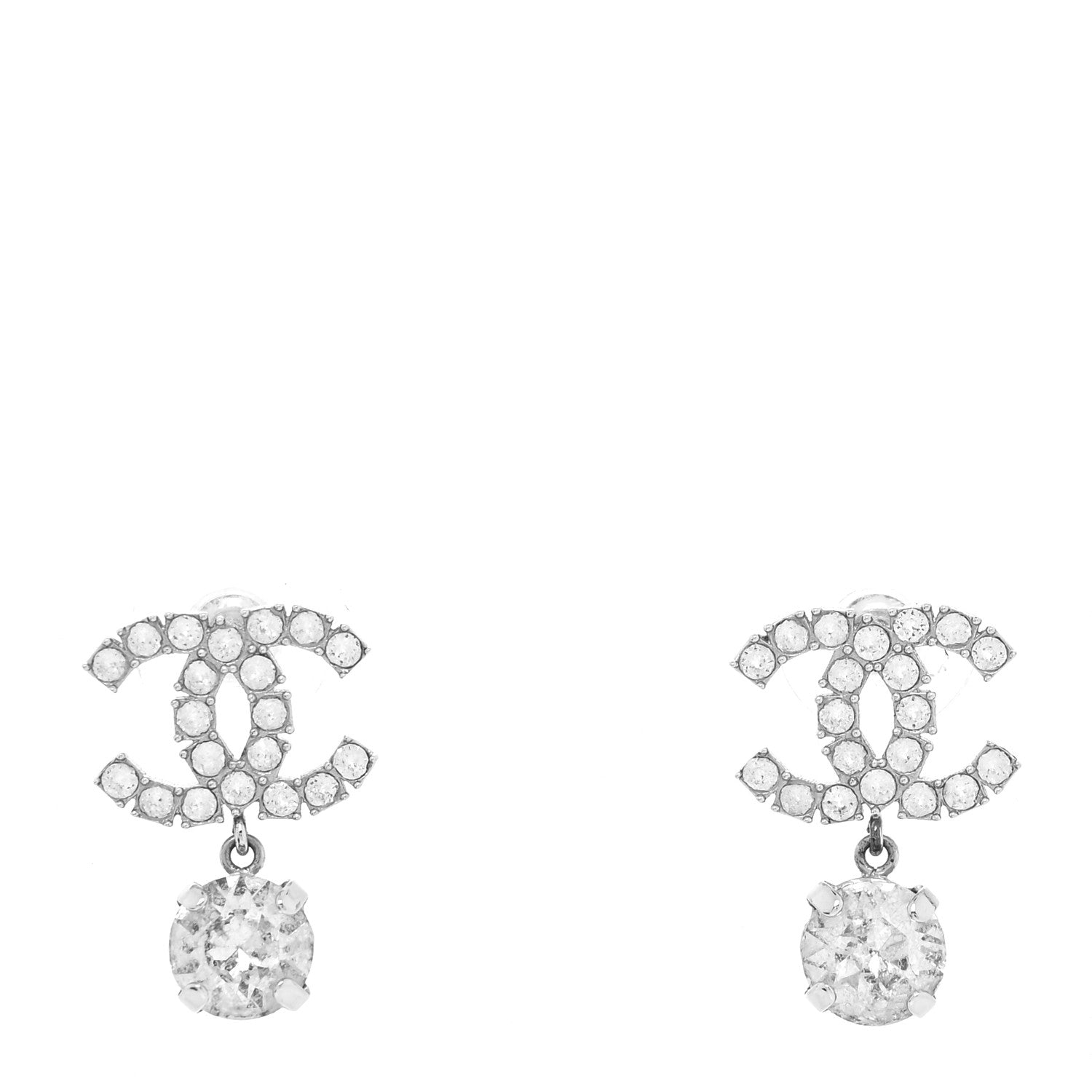Chanel Crystal CC Drop Earrings Silver 1 of 4
