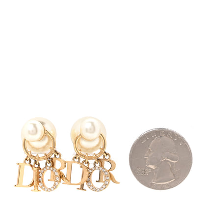 Christian Dior Pearl Crystal Tribal Logo Charms Earrings Gold 2 of 4