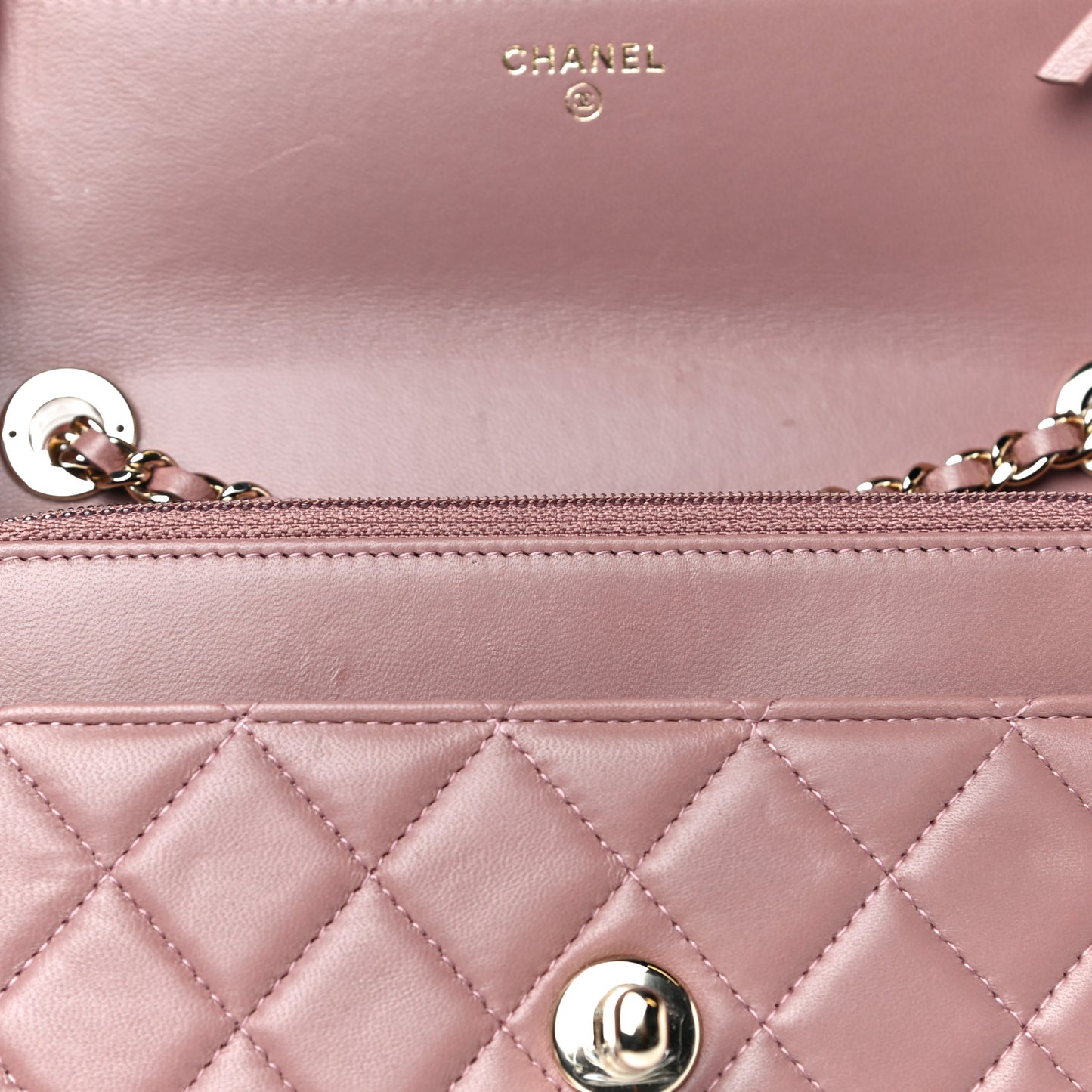 Lambskin Quilted Trendy CC Wallet On Chain WOC Nude