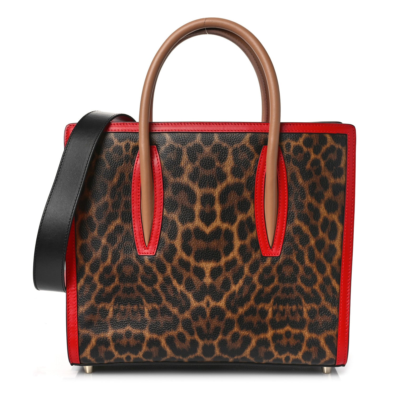Christian Louboutin Calfskin Leopard Spiked Medium Paloma Red 1 of 7