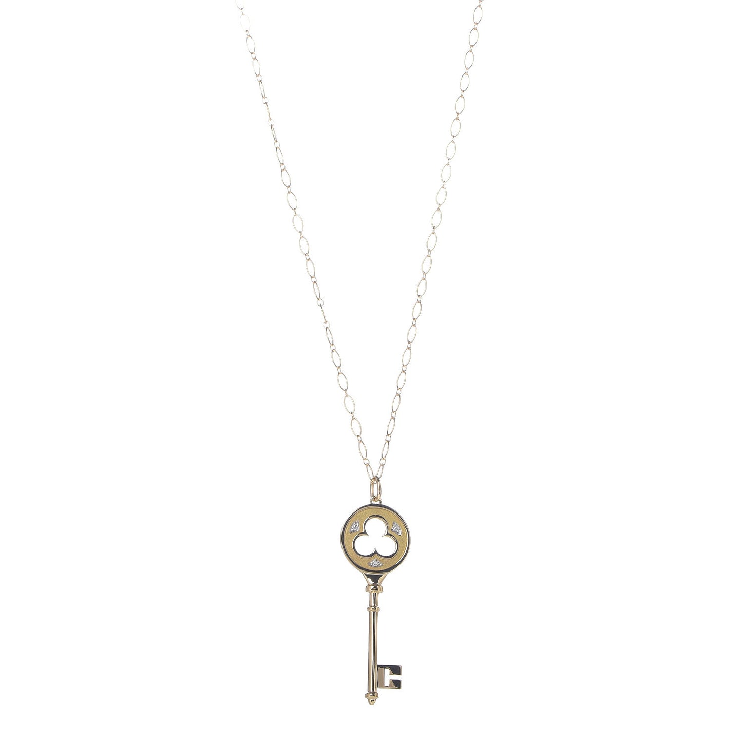 18K Yellow Gold Diamond Clover Key Pendant Necklace
