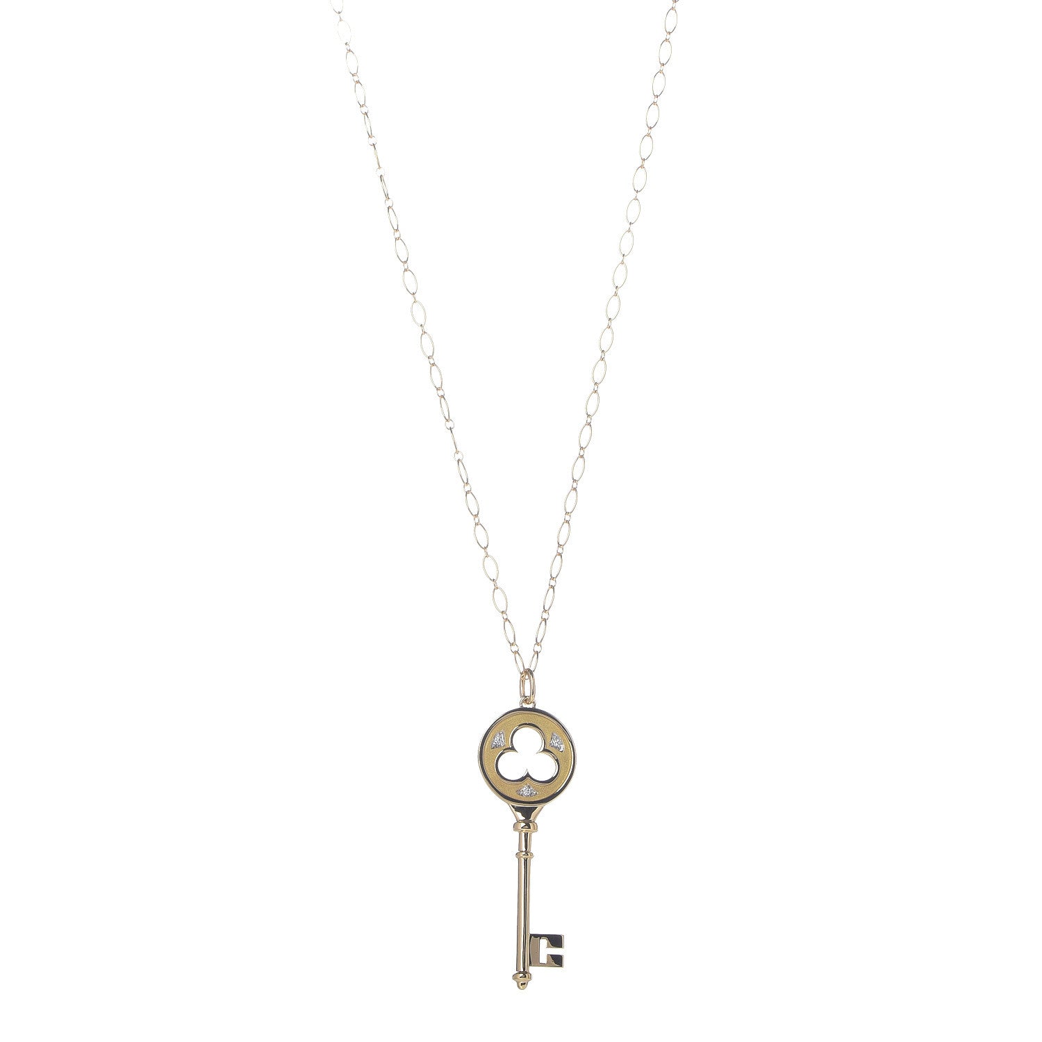 Tiffany 18K Yellow Gold Diamond Clover Key Pendant Necklace 1 of 7