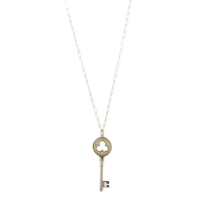 Tiffany 18K Yellow Gold Diamond Clover Key Pendant Necklace 1 of 7