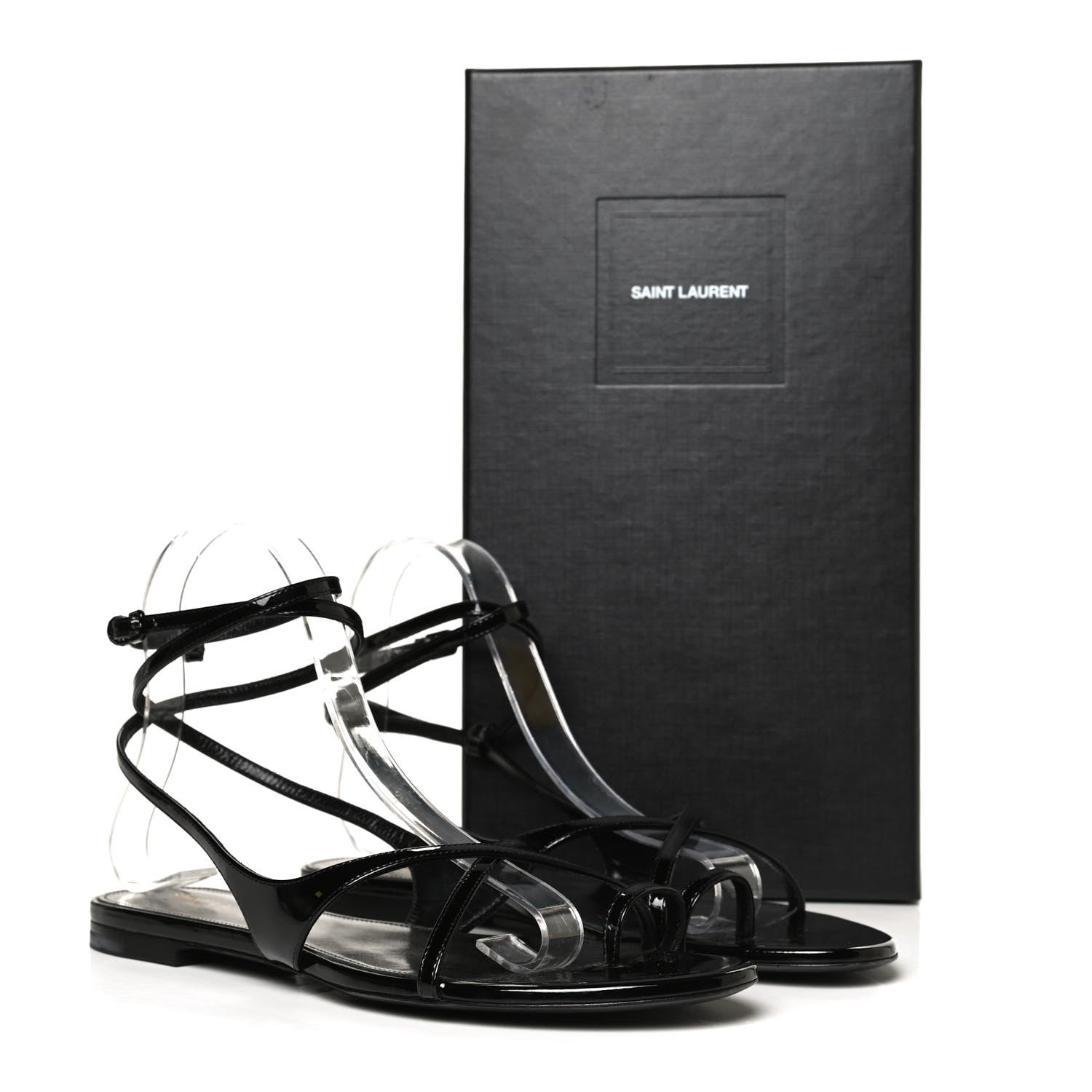 Saint Laurent Patent Calfskin Gia Ankle Strap Sandals 38 Black 11 of 11