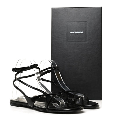 Saint Laurent Patent Calfskin Gia Ankle Strap Sandals 38 Black 11 of 11