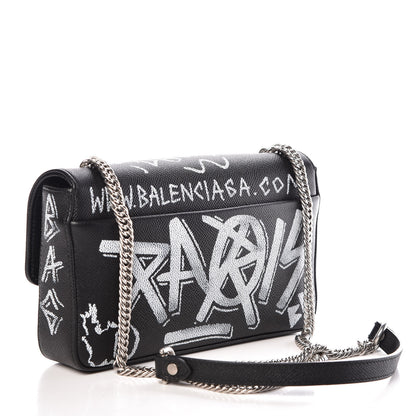 Balenciaga Calfskin Graffiti BB Chain Wallet Black White 3 of 8