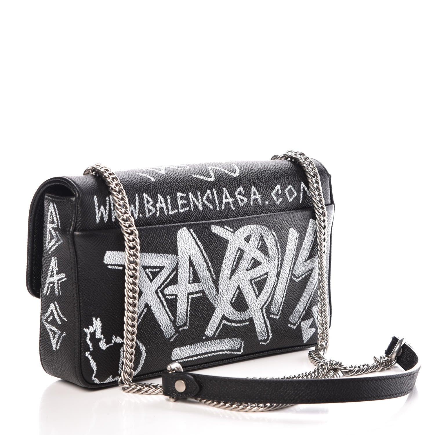 Balenciaga Calfskin Graffiti BB Chain Wallet Black White 3 of 9