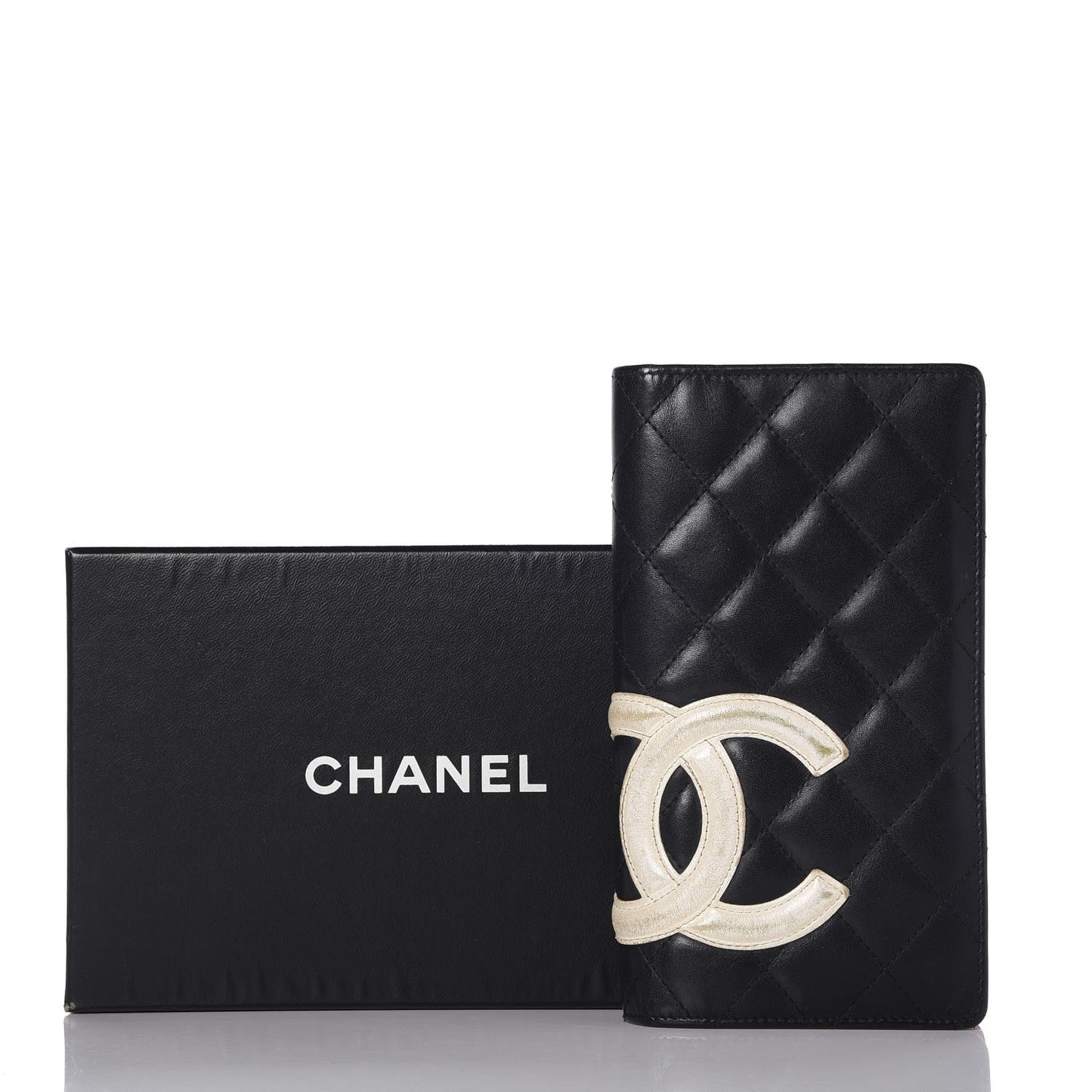 Calfskin Quilted Cambon Yen Wallet Black White
