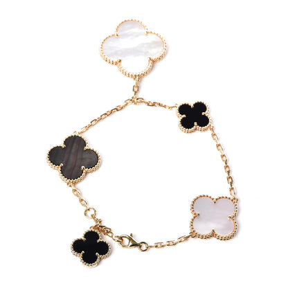 Van Cleef & Arpels 18K Yellow Gold Grey Mother of Pearl Black Onyx 5 Motifs Magic Alhambra Bracelet 3 of 6