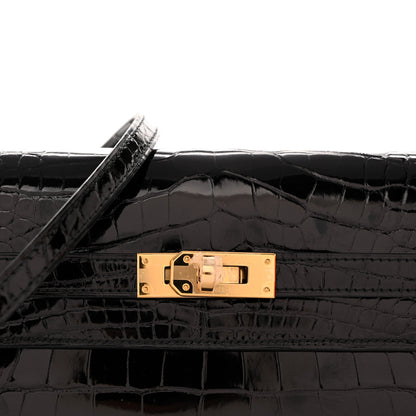 Hermes Shiny Alligator Kelly Wallet To Go Black 7 of 10