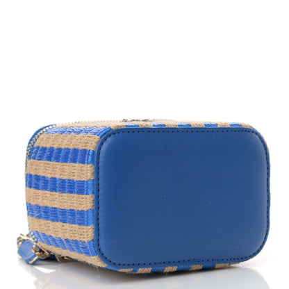 Chanel Raffia Jute Striped Mini Vanity Case With Chain Blue Beige 4 of 11