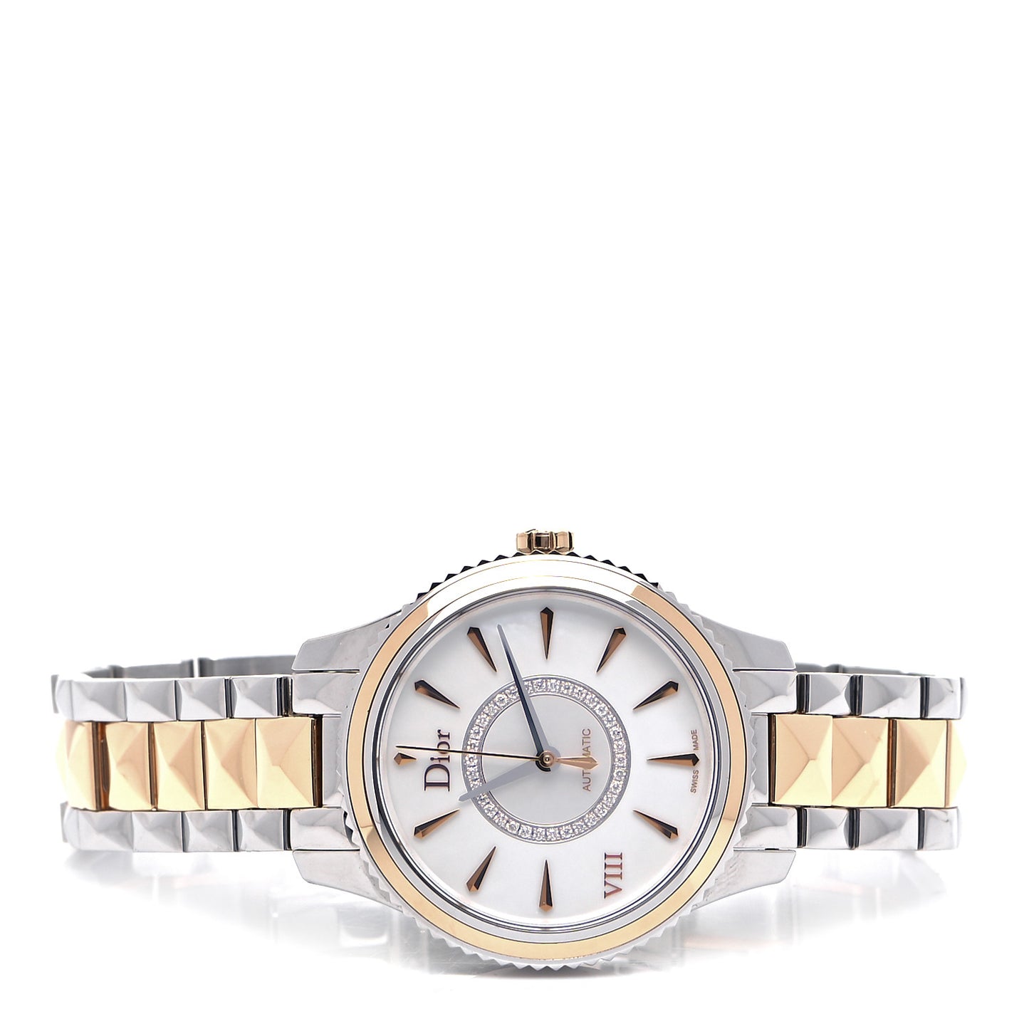 Stainless Steel 18K Rose Gold Diamond Mother of Pearl 32mm Dior VIII Montaigne Automatic Watch
