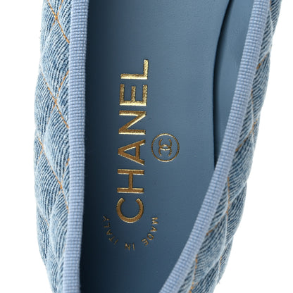 Chanel Denim Quilted CC Cap Toe Ballerina Flats 40 Light Blue 8 of 10