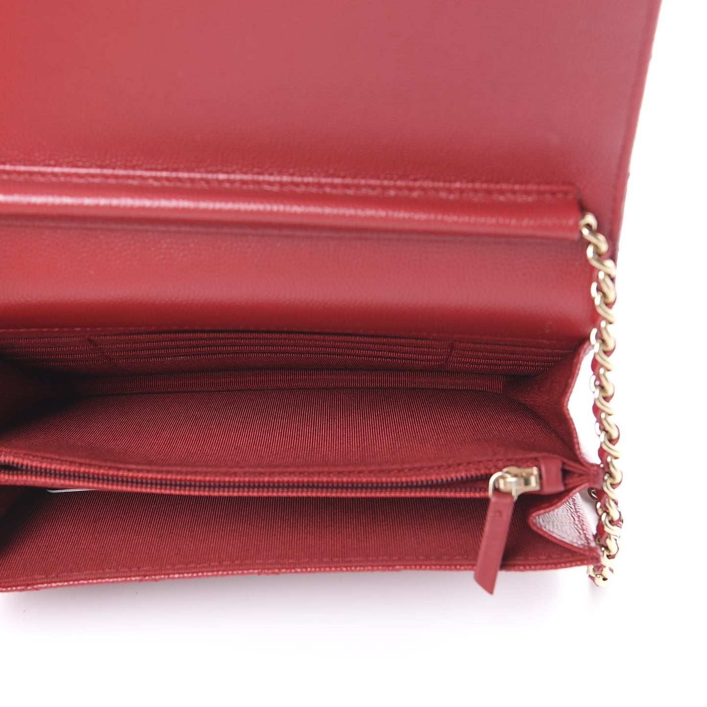 Caviar Quilted Square Wallet On Chain WOC Dark Red