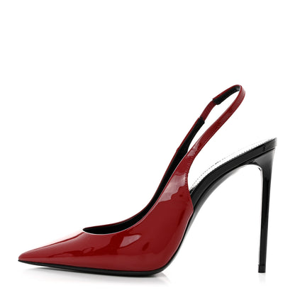 Saint Laurent Patent Calfskin Zoe 105 Slingback Pump 36.5 Red 1 of 8