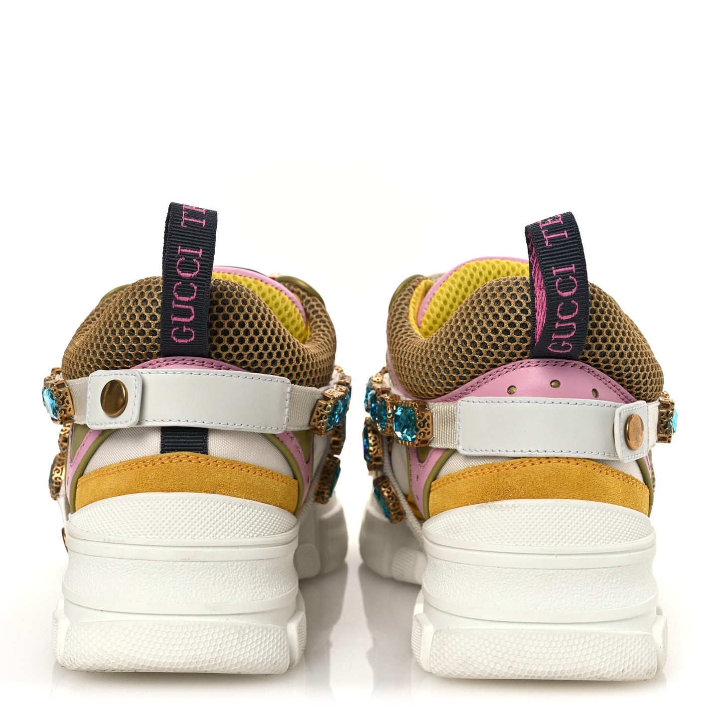 X SEGA Nylon Calfskin Suede Removable Crystals Flashtrek Sneakers 38.5 Great White Crop Soft Pink