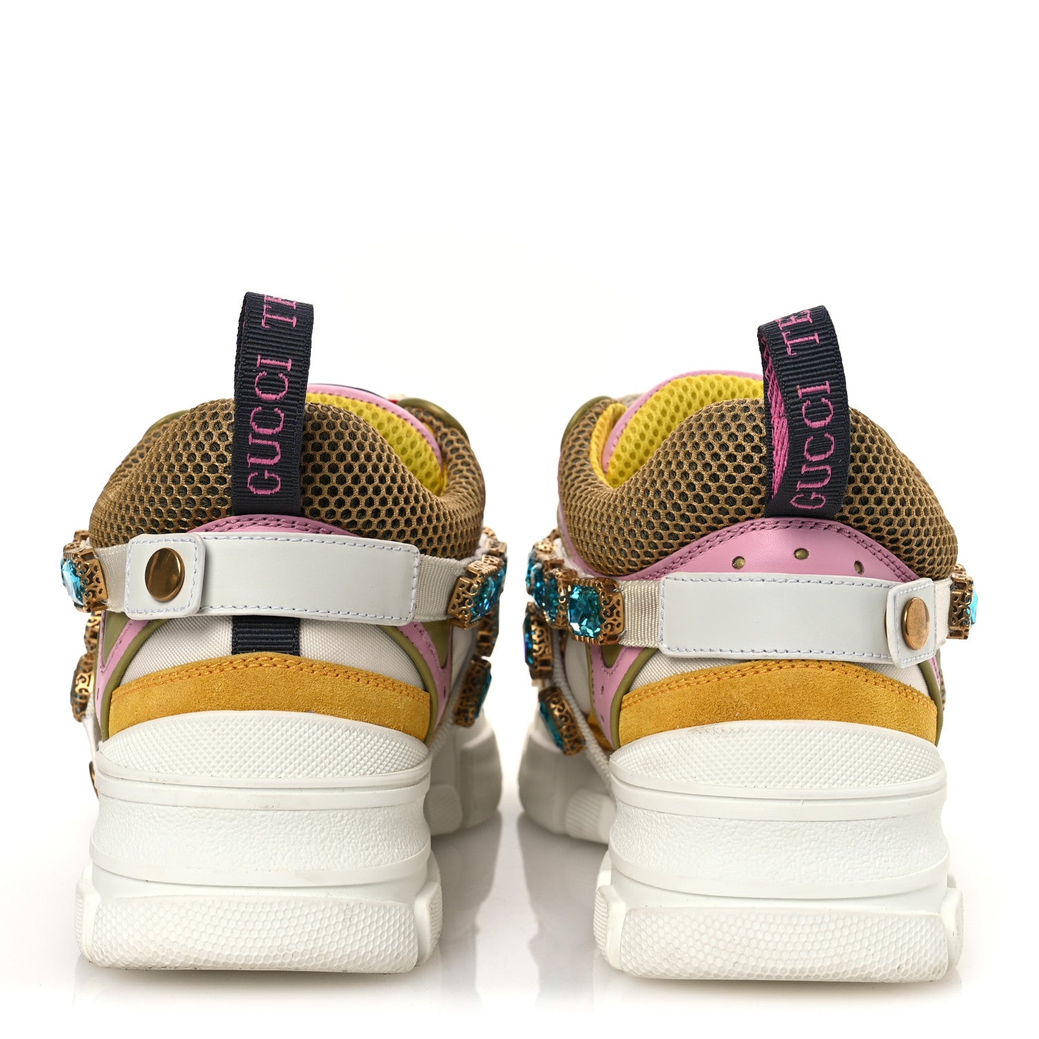 Gucci X SEGA Nylon Calfskin Suede Removable Crystals Flashtrek Sneakers 38.5 Great White Crop Soft Pink 6 of 11