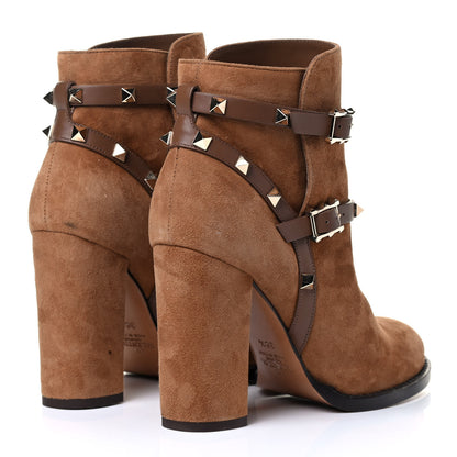 Valentino Garavani Suede Rockstud Double Buckle 100mm Block Heel Ankle Boots 36.5 Nocciola 3 of 5