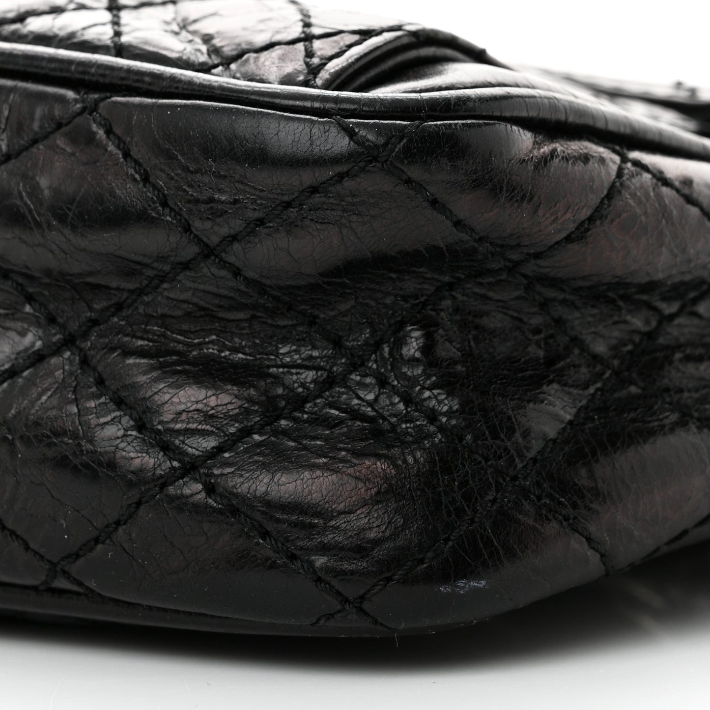 Glazed Crackled Calfskin Quilted CC Crossbody Black