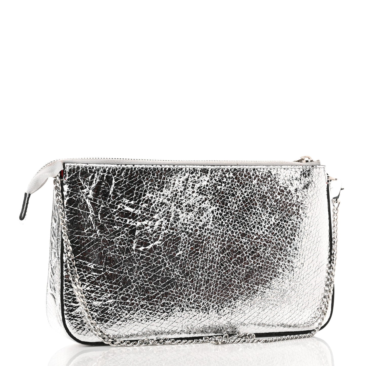 Metallic Textured Calfskin Loubila Chain Clutch Silver