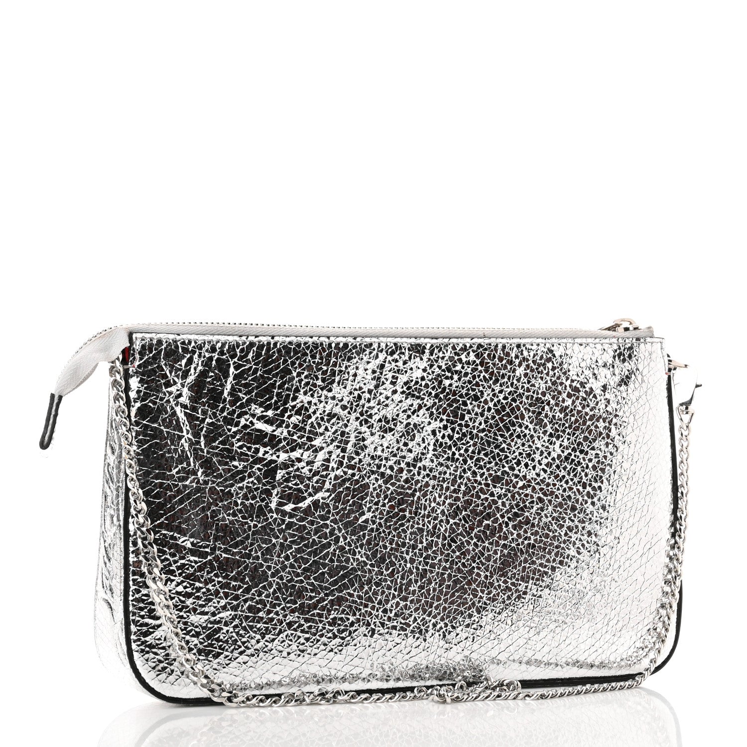 Christian Louboutin Metallic Textured Calfskin Loubila Chain Clutch Silver 2 of 11
