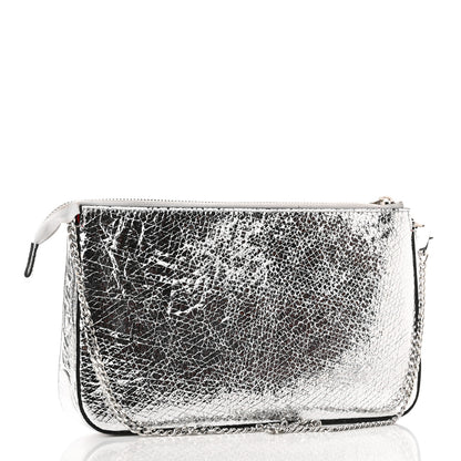 Christian Louboutin Metallic Textured Calfskin Loubila Chain Clutch Silver 2 of 11