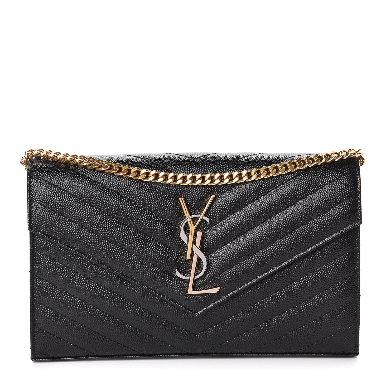 Grain De Poudre Matelasse Chevron Monogram Chain Wallet Black