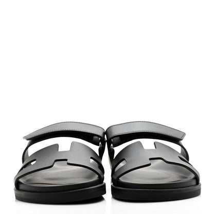 Hermes Calfskin Womens Chypre Sandals 36.5 Black 2 of 9