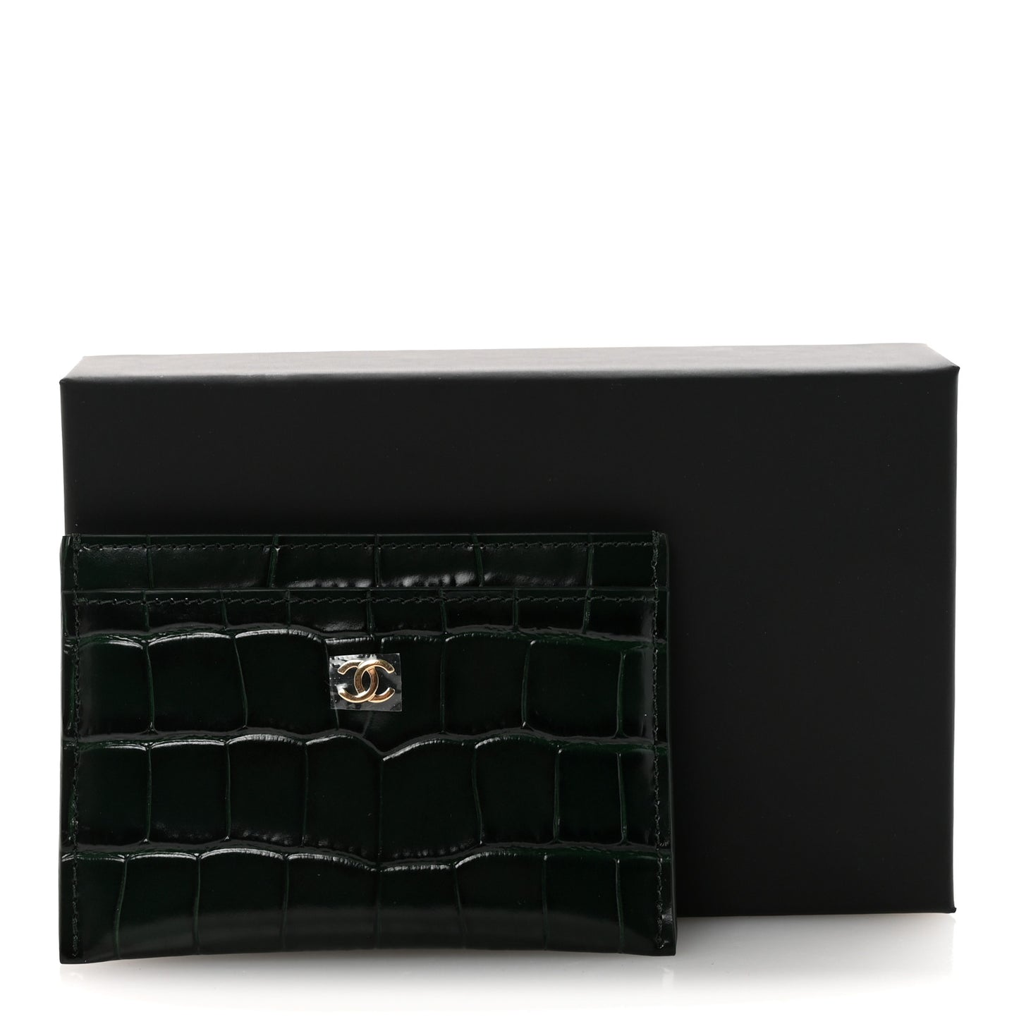 Calfskin Crocodile Embossed Crococo Card Holder Emerald