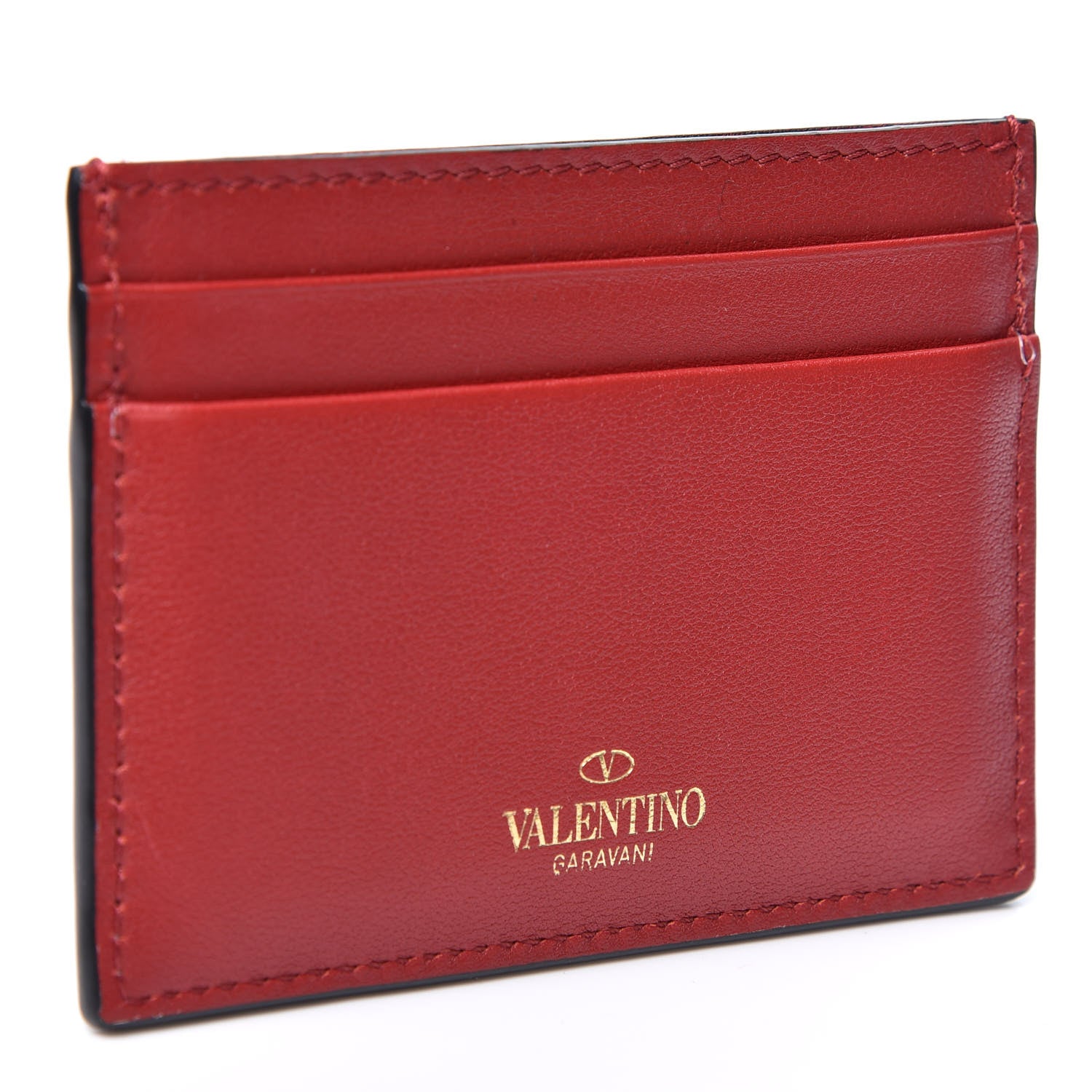 Valentino Garavani Vitello Zig Zag Print Rockstud Card Holder Blue Red 2 of 10
