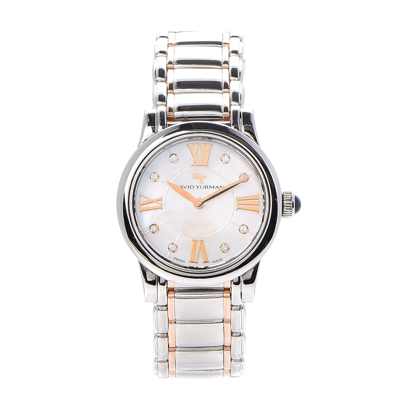 David Yurman Stainless Steel 18K Rose Gold Diamond Mother of Pearl 30mm Classic Quartz Watch 1 of 9